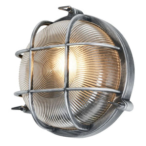 DAVEY | Outdoor Caged Round Industrial Marine Nautical Wall Porch Bulkhead Light | E27 | IP44 | Silver