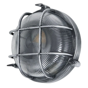 DAVEY | Outdoor Caged Round Industrial Marine Nautical Wall Porch Bulkhead Light | E27 | IP44 | Silver