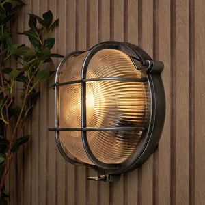 DAVEY | Outdoor Caged Round Industrial Marine Nautical Wall Porch Bulkhead Light | E27 | IP44 | Silver