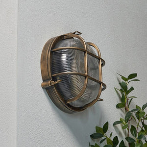 DAVEY | Outdoor Caged Round Industrial Marine Nautical Wall Porch Bulkhead Light | E27 | IP44 | Gold