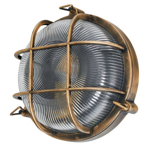 DAVEY | Outdoor Caged Round Industrial Marine Nautical Wall Porch Bulkhead Light | E27 | IP44 | Gold