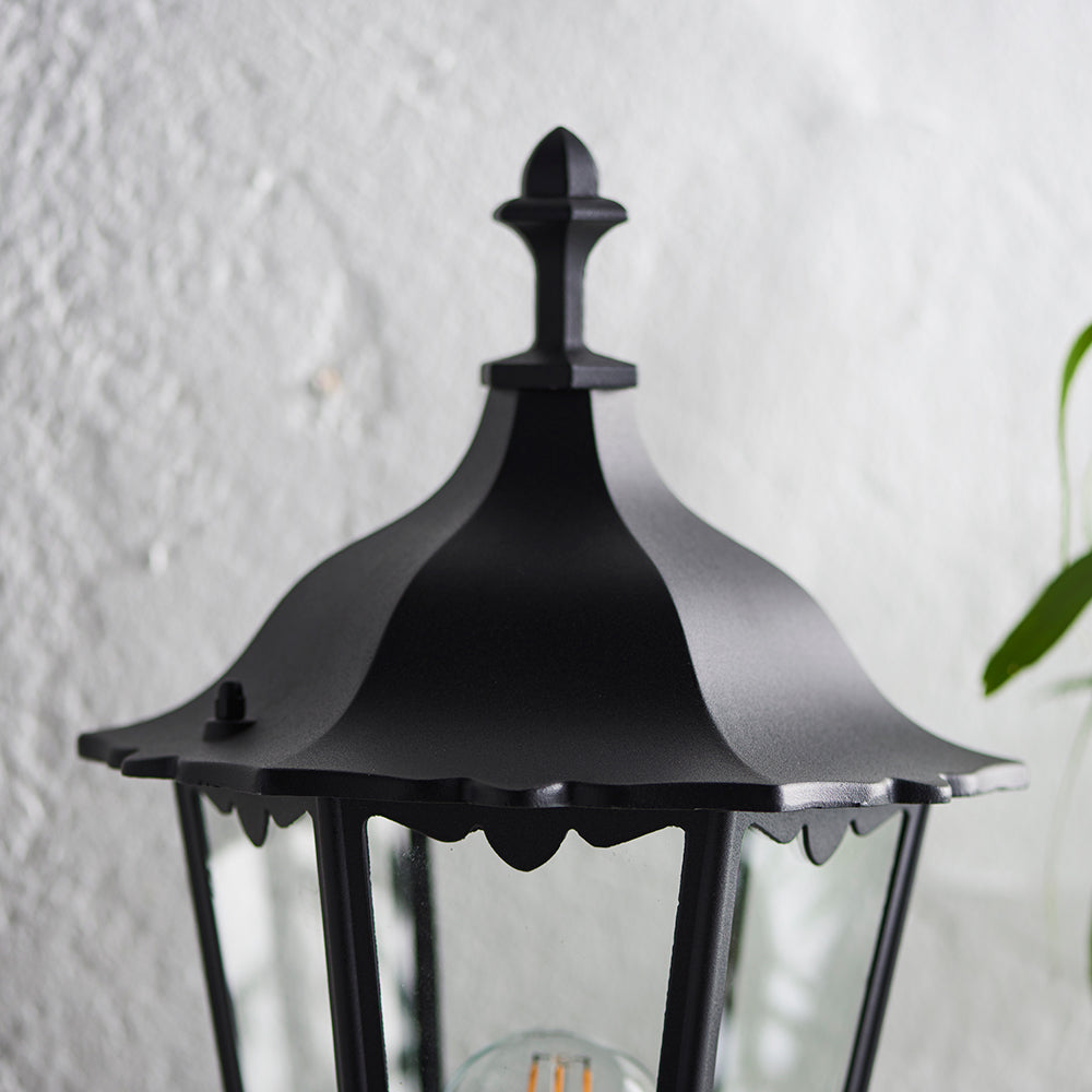 BURFORD | Outdoor Wall Porch Coach Up Lantern Light | Die-Cast Aluminium | E27 | IP44 | Black