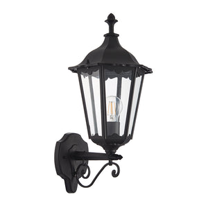 BURFORD | Outdoor Wall Porch Coach Up Lantern Light | Die-Cast Aluminium | E27 | IP44 | Black