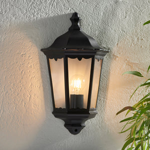 BURFORD | Outdoor Wall Porch Half Coach Lantern Light | Die-Cast Aluminium | E27 | IP44 | Black