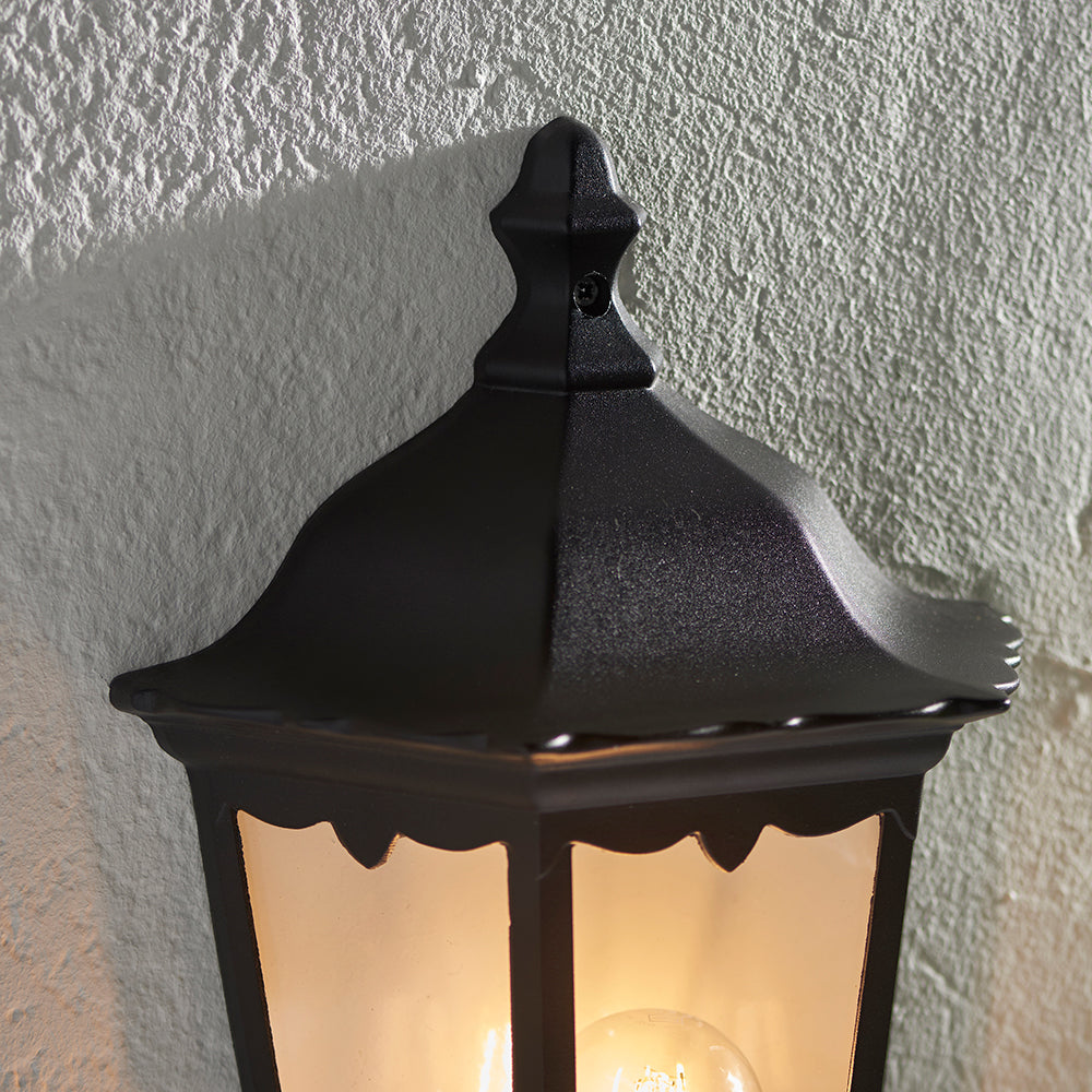 BURFORD | Outdoor Wall Porch Half Coach Lantern Light | Die-Cast Aluminium | E27 | IP44 | Black