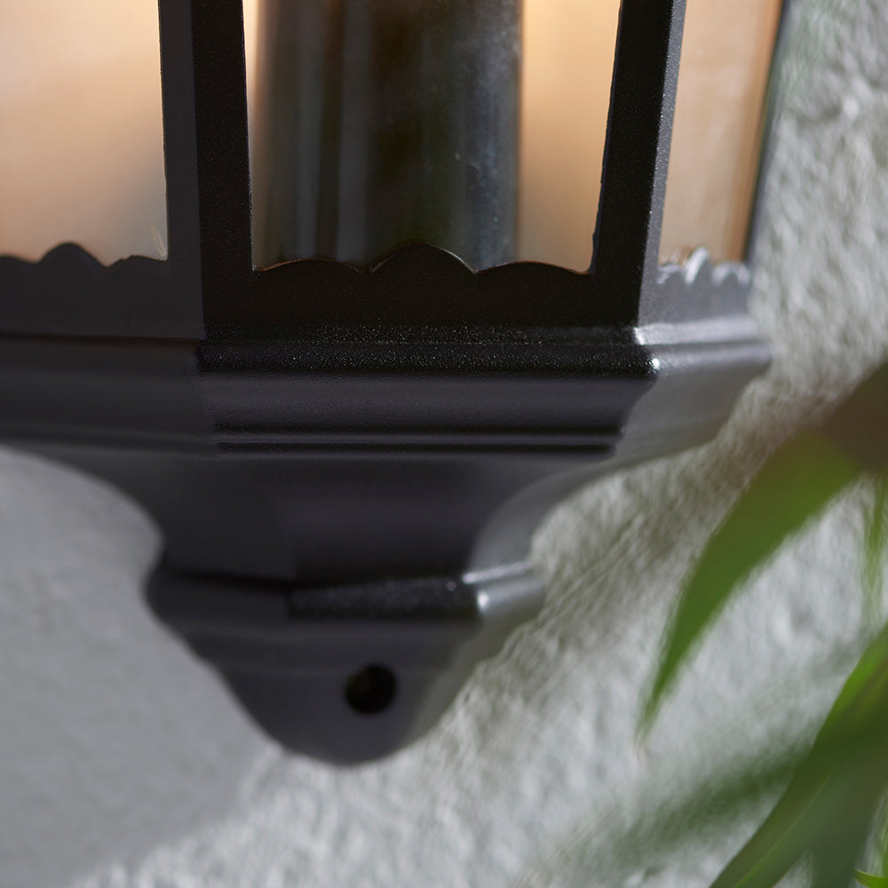 BURFORD | Outdoor Wall Porch Half Coach Lantern Light | Die-Cast Aluminium | E27 | IP44 | Black