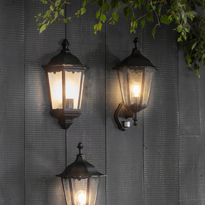 BURFORD | Outdoor Wall Porch Half Coach Lantern Light | Die-Cast Aluminium | E27 | IP44 | Black