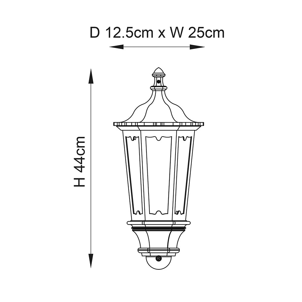 BURFORD | Outdoor Wall Porch Half Coach Lantern Light | Die-Cast Aluminium | E27 | IP44 | Black