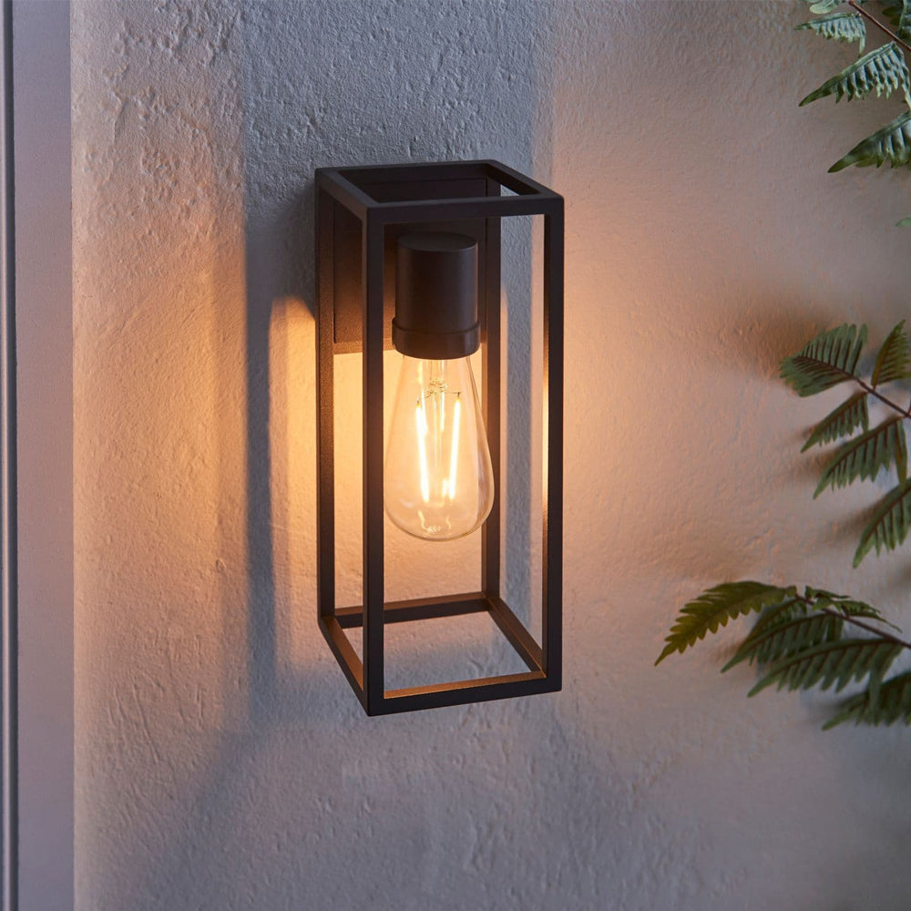 HERBERT | Outdoor Box Porch Corrosion Resistant Lantern Wall Light | E27 | IP44 | Black