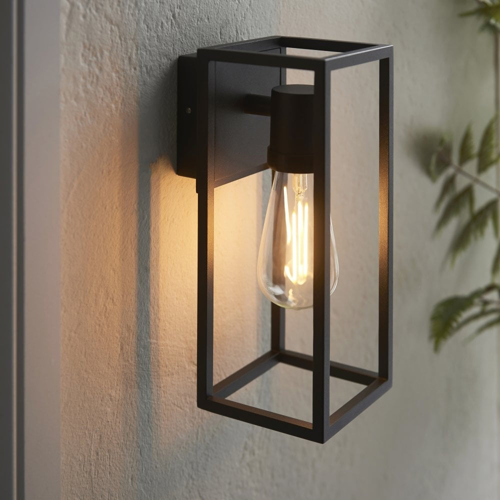 HERBERT | Outdoor Box Porch Corrosion Resistant Lantern Wall Light | E27 | IP44 | Black