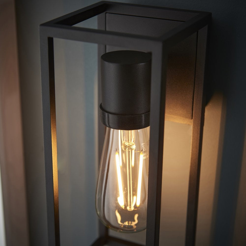 HERBERT | Outdoor Box Porch Corrosion Resistant Lantern Wall Light | E27 | IP44 | Black