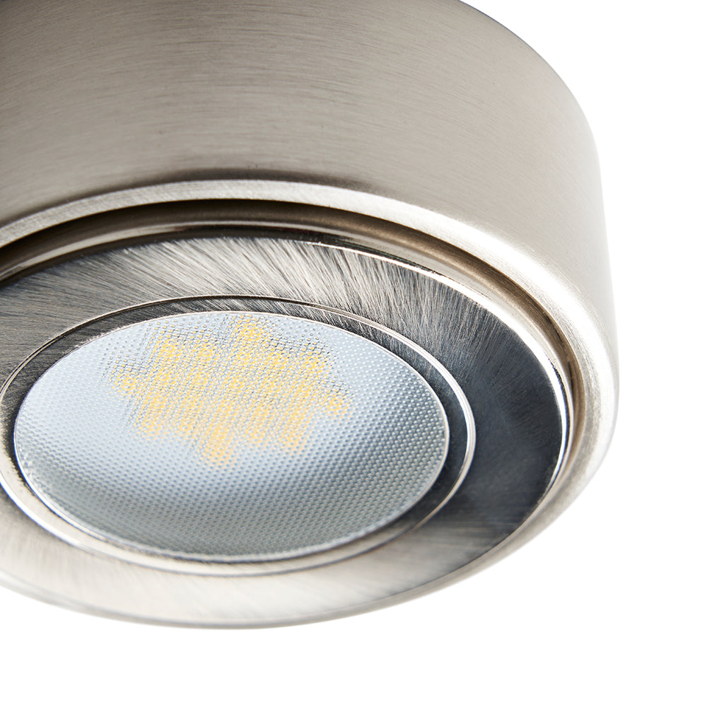 Surface / Recessed Round Under Cabinet Plinth Light | LED 1.5W | IP44 | CCT Tri-Colour | Satin Nickel