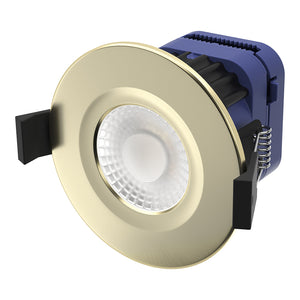 MICA | Quad-Colour CCT | LED Fire Rated Downlight | Dimmable 8W 900lm | IP65 | Polished Brass