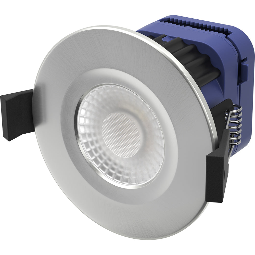 MICA | Quad-Colour CCT | LED Fire Rated Downlight | Dimmable 8W 900lm | IP65 | Brushed Chrome