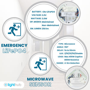 NOVA Large 400mm Commercial Bulkhead Light Fitting | LED 30W | CCT Tri-Colour | IP44 | Microwave Emergency