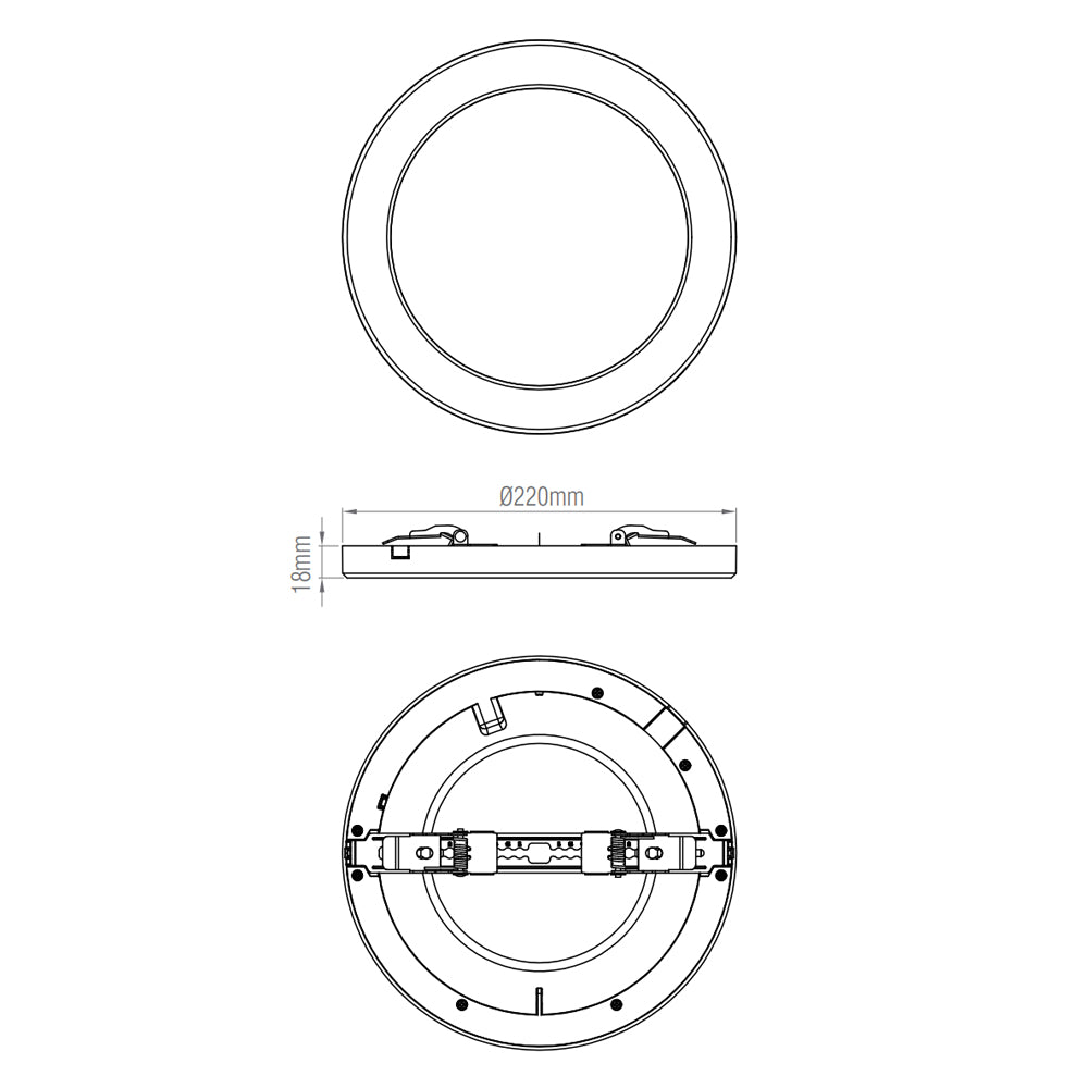 Adjustable Slim Flat Recessed / Surface Round Downlight Panel Light Fitting | LED 18W 1800lm | CCT Tri-Colour | IP44