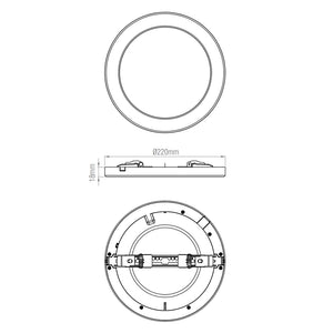 Adjustable Slim Flat Recessed / Surface Round Downlight Panel Light Fitting | LED 18W 1800lm | CCT Tri-Colour | IP44