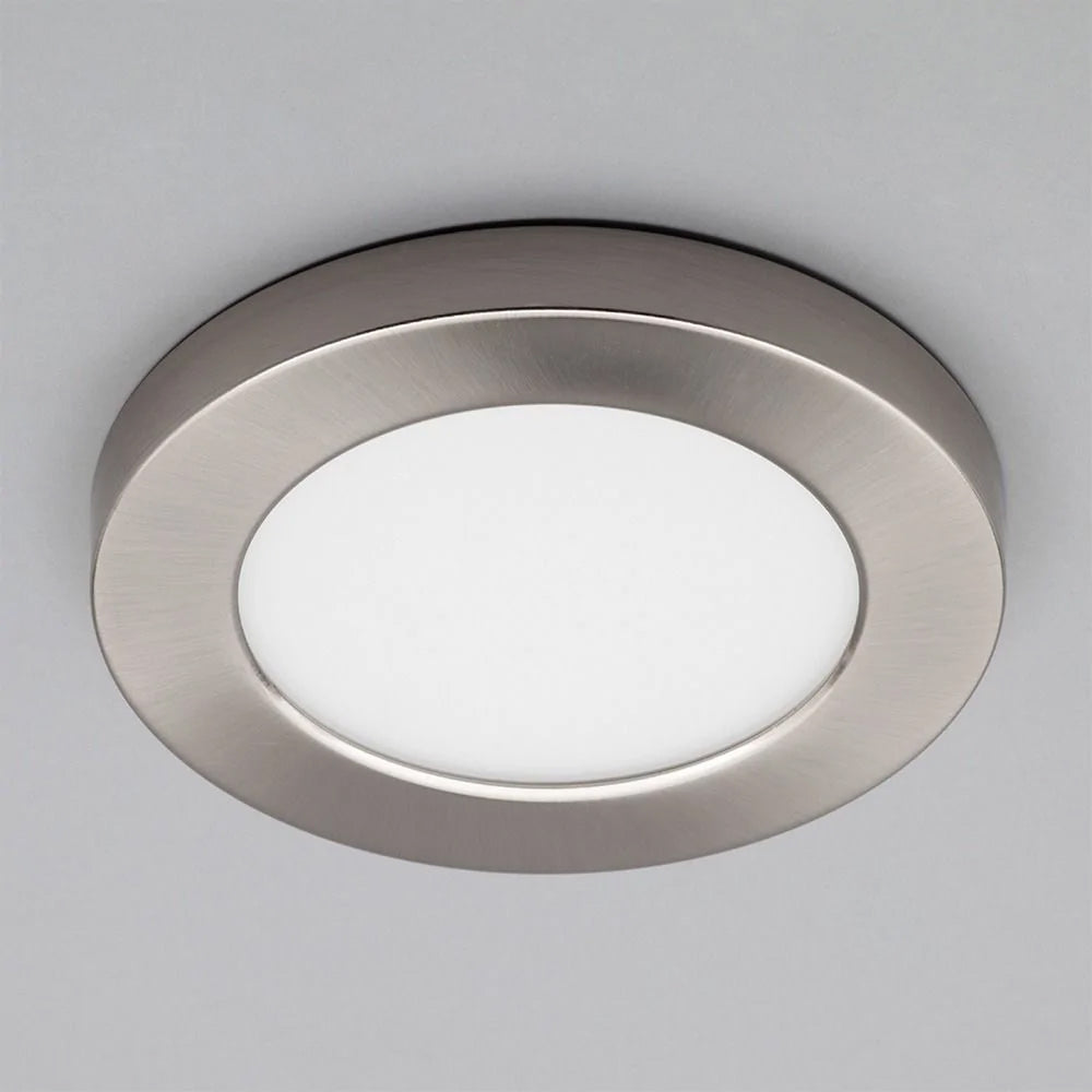 Adjustable Slim Flat Recessed / Surface Round Downlight Panel Light Fitting | LED 6W 600lm | CCT Tri-Colour | IP44 | Satin Nickel