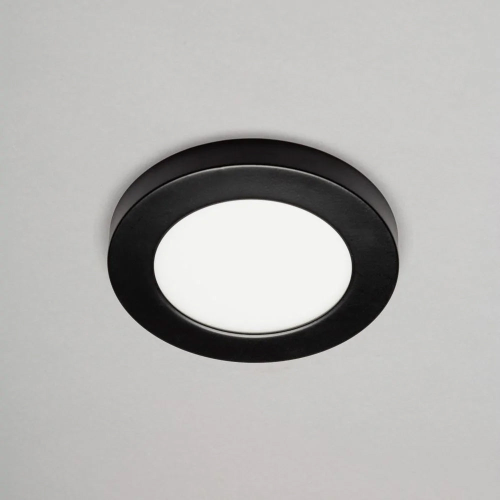 Adjustable Slim Flat Recessed / Surface Round Downlight Panel Light Fitting | LED 6W 600lm | CCT Tri-Colour | IP44 | Black