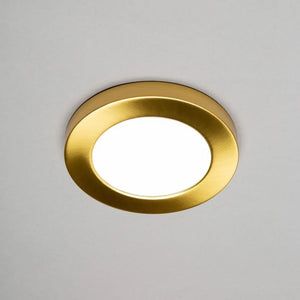 Adjustable Slim Flat Recessed / Surface Round Downlight Panel Light Fitting | LED 6W 600lm | CCT Tri-Colour | IP44 | Satin Brass