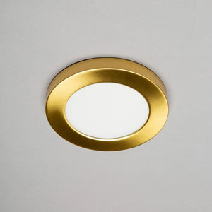 Adjustable Slim Flat Recessed / Surface Round Downlight Panel Light Fitting | LED 6W 600lm | CCT Tri-Colour | IP44 | Satin Brass