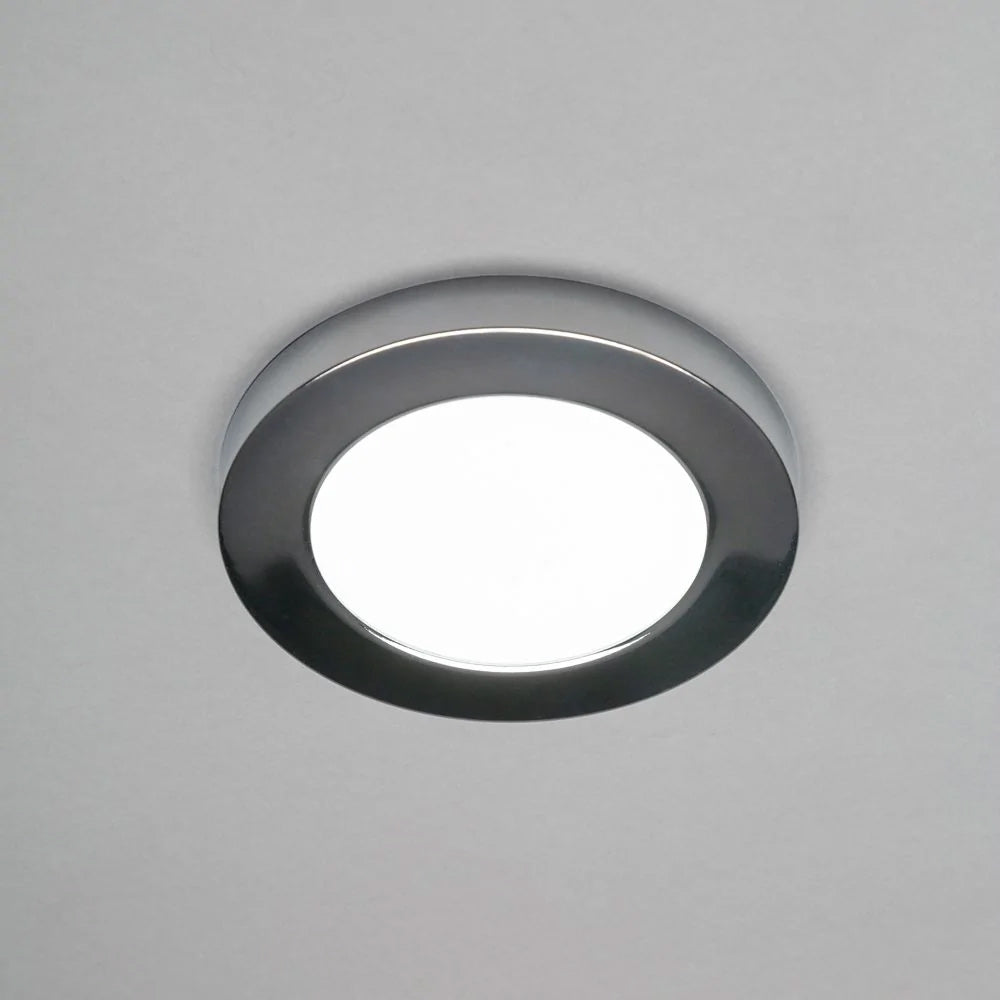 Adjustable Slim Flat Recessed / Surface Round Downlight Panel Light Fitting | LED 6W 600lm | CCT Tri-Colour | IP44 | Chrome