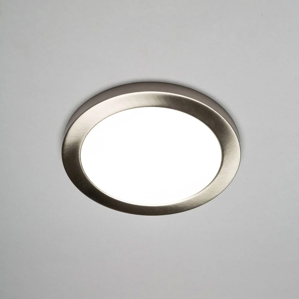 Adjustable Slim Flat Recessed / Surface Round Downlight Panel Light Fitting | LED 18W 1800lm | CCT Tri-Colour | IP44 | Satin Nickel