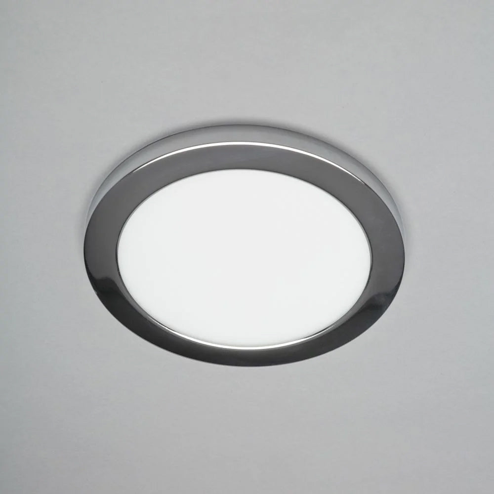 Adjustable Slim Flat Recessed / Surface Round Downlight Panel Light Fitting | LED 18W 1800lm | CCT Tri-Colour | IP44 | Chrome