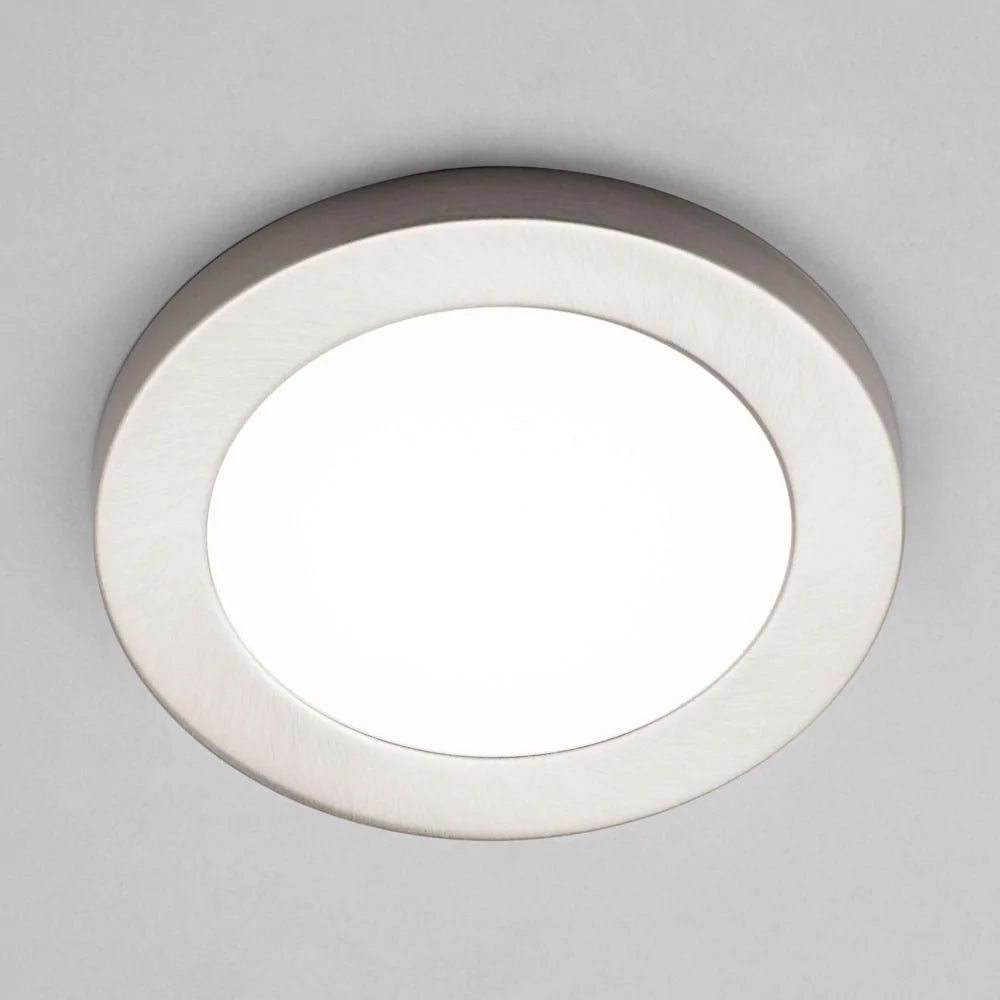 Adjustable Slim Flat Recessed / Surface Round Downlight Panel Light Fitting | LED 12W 1200lm | CCT Tri-Colour | IP44 | Satin Nickel