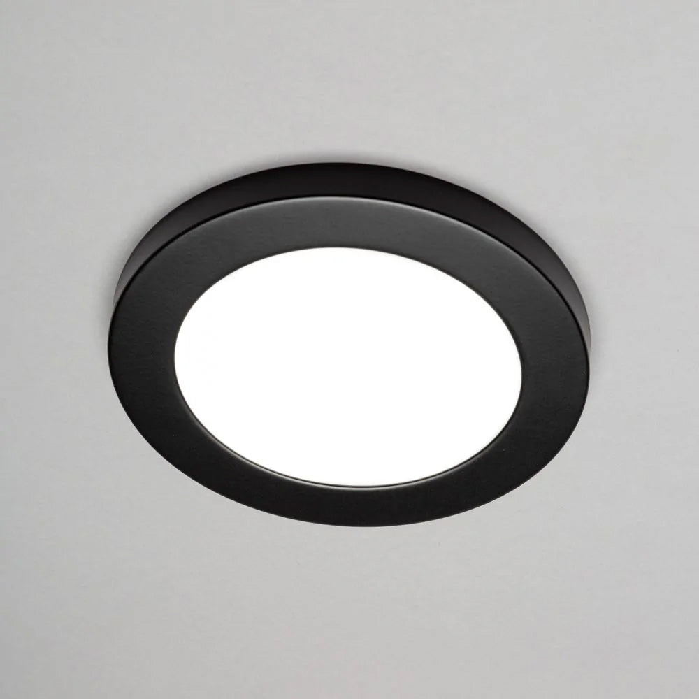 Adjustable Slim Flat Recessed / Surface Round Downlight Panel Light Fitting | LED 12W 1200lm | CCT Tri-Colour | IP44 | Black