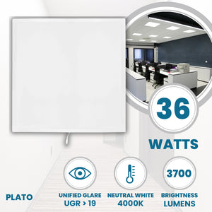 36W 600x600mm LED Light Panel Recessed UGR>19 for Office Suspended Ceiling White | 4000K Neutral White