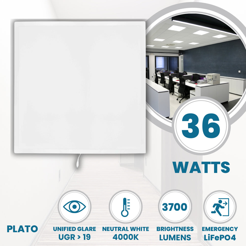 36W 600x600mm LED Emergency Light Panel Recessed UGR>19 for Office Suspended Ceiling White