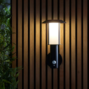 TARROW | Up Outdoor Wall Porch Lantern Light | IP44 | Solar LED | Black | PIR Motion Sensor