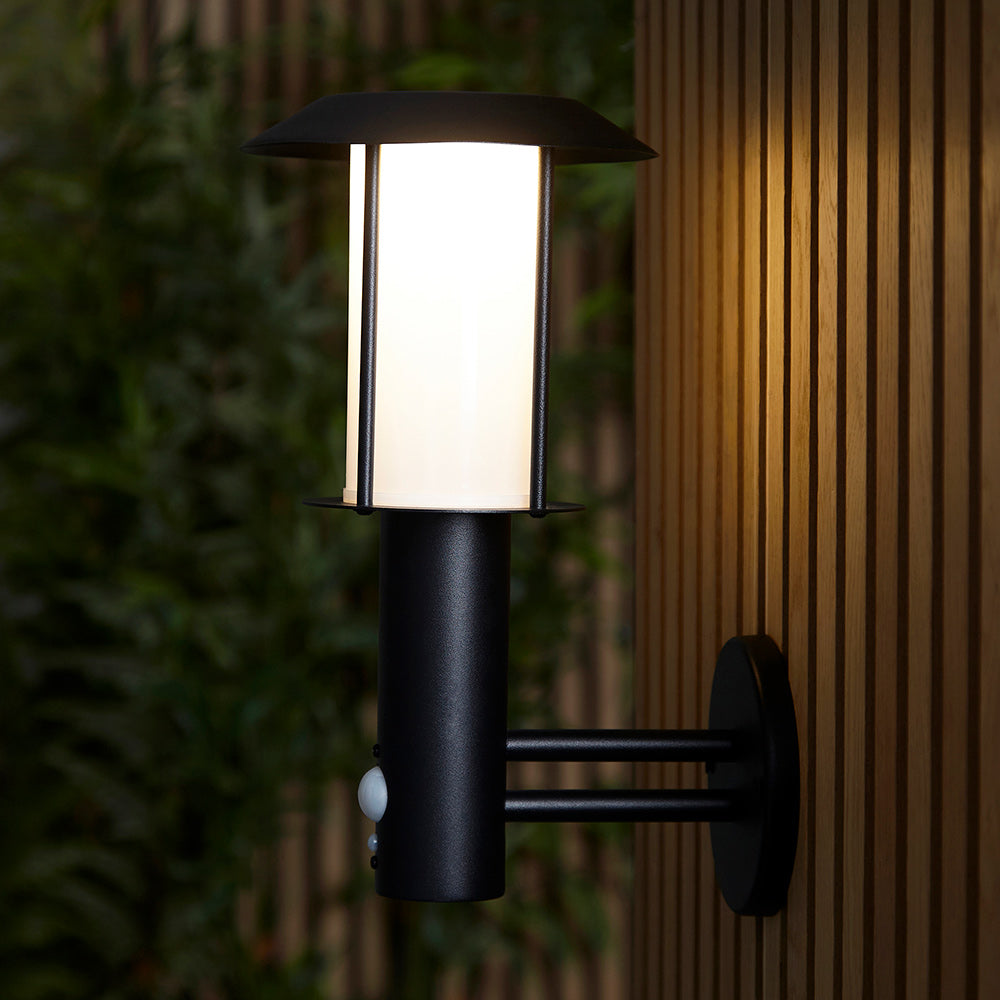 TARROW | Up Outdoor Wall Porch Lantern Light | IP44 | Solar LED | Black | PIR Motion Sensor