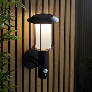 TARROW | Up Outdoor Wall Porch Lantern Light | IP44 | Solar LED | Black | PIR Motion Sensor