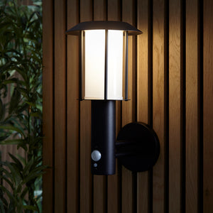 TARROW | Up Outdoor Wall Porch Lantern Light | IP44 | Solar LED | Black | PIR Motion Sensor