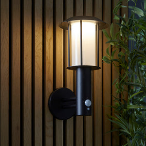 TARROW | Up Outdoor Wall Porch Lantern Light | IP44 | Solar LED | Black | PIR Motion Sensor