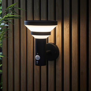 HALTON | Up Outdoor Wall Porch Lantern Light | IP44 | Solar LED | Black | PIR Motion Sensor