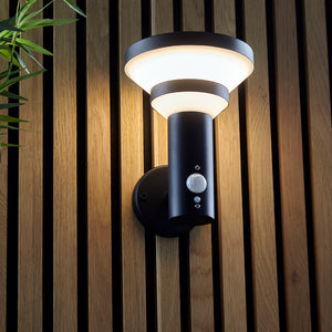 HALTON | Up Outdoor Wall Porch Lantern Light | IP44 | Solar LED | Black | PIR Motion Sensor