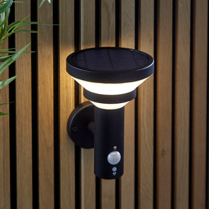 HALTON | Up Outdoor Wall Porch Lantern Light | IP44 | Solar LED | Black | PIR Motion Sensor