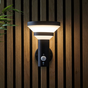 HALTON | Up Outdoor Wall Porch Lantern Light | IP44 | Solar LED | Black | PIR Motion Sensor