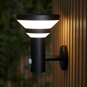 HALTON | Up Outdoor Wall Porch Lantern Light | IP44 | Solar LED | Black | PIR Motion Sensor