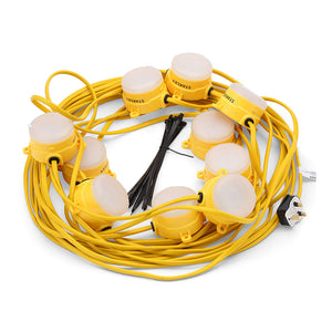 240V 22m LED Festoon Work Light String | 6400lm 6500K | Durable Outdoor Lighting for Construction Sites | Yellow