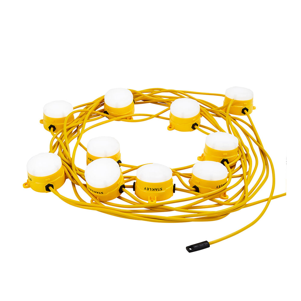 240V 22m LED Festoon Work Light String | 6400lm 6500K | Durable Outdoor Lighting for Construction Sites | Yellow