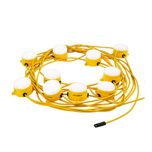 240V 22m LED Festoon Work Light String | 6400lm 6500K | Durable Outdoor Lighting for Construction Sites | Yellow