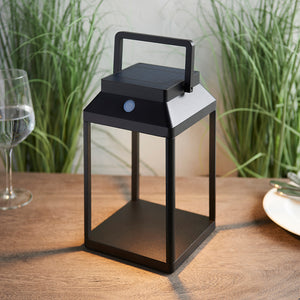 LINTERNA | Portable Outdoor Porch Patio Lantern Table / Floor Light | IP44 | Solar LED - 3 Touch Dimmer | Black