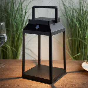 LINTERNA | Portable Outdoor Porch Patio Lantern Table / Floor Light | IP44 | Solar LED - 3 Touch Dimmer | Black