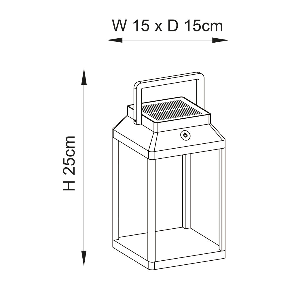 LINTERNA | Portable Outdoor Porch Patio Lantern Table / Floor Light | IP44 | Solar LED - 3 Touch Dimmer | Black