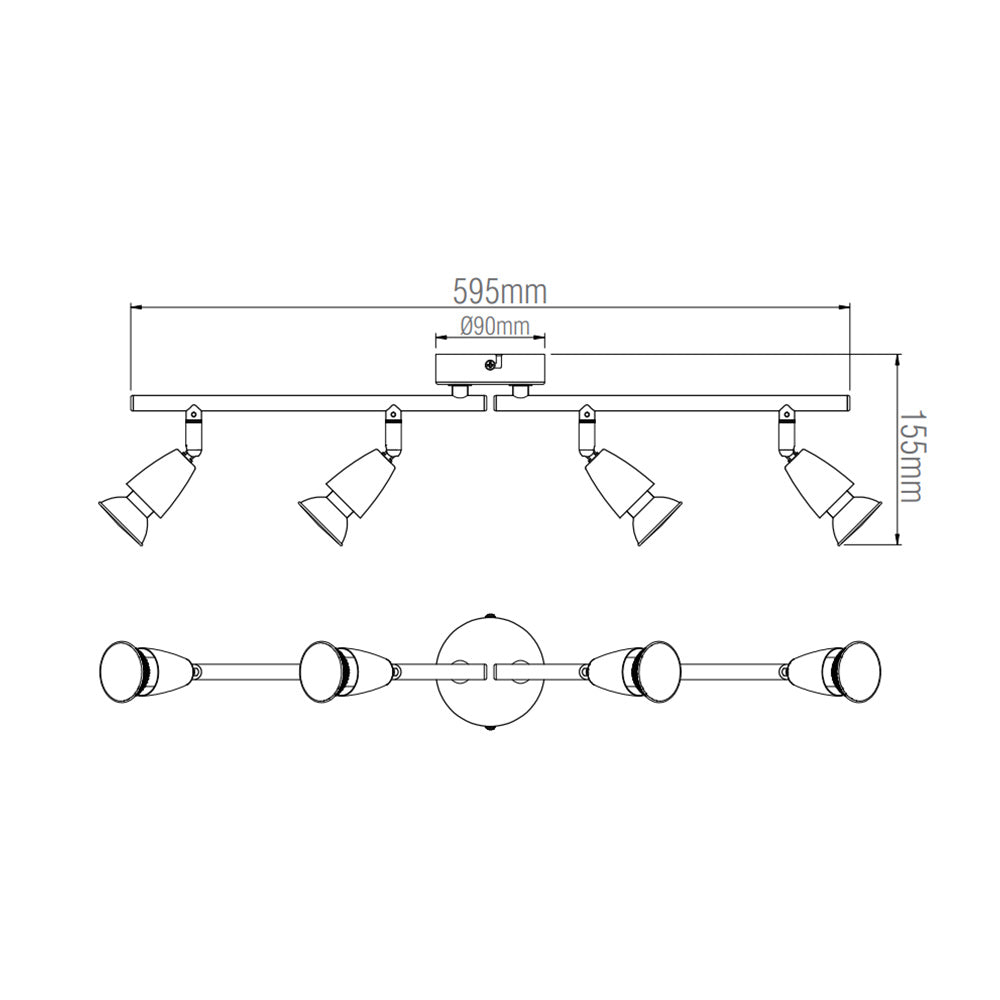 AMALFI | 4 Bar Semi Flush Ceiling / Wall Spotlight Fitting | GU10 | IP20 | Matt Black