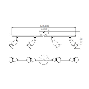 AMALFI | 4 Bar Semi Flush Ceiling Spotlight Fitting | GU10 | IP20 | Satin Nickel